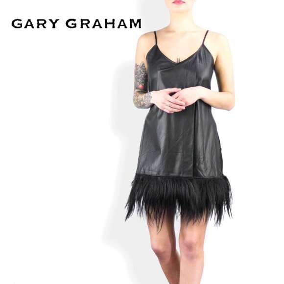 Gary Graham Dresses & Skirts - Gary Graham Black Leather Goat Hair Tunic Dress 10 Sleeveless Avant Garde